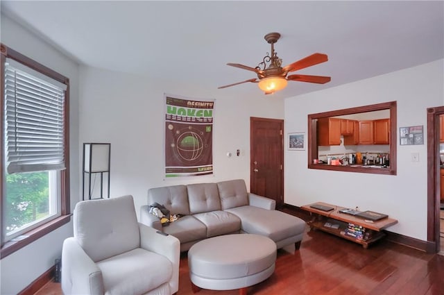 21 S Harrison Ave, Bellevue, PA 15202 - living room with wood finished floors, a ceiling fan, and baseboards