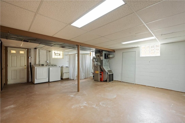 804 Division St, West Mifflin, PA 15122 - basement with washer and clothes dryer, heating unit, and a paneled ceiling
