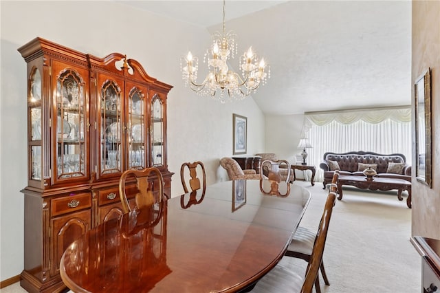 100 Welty Dr, Allegheny Twp Wml, PA 15068 - dining space featuring vaulted ceiling, a chandelier, and carpet flooring