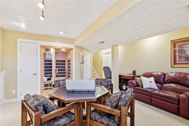 100 Welty Dr, Allegheny Twp Wml, PA 15068 - dining space featuring light carpet, stairway, and baseboards