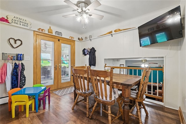 240 Patton Dr, Moon/Crescent Twp, PA 15108 - dining room with a ceiling fan, french doors, crown molding, and wood finished floors