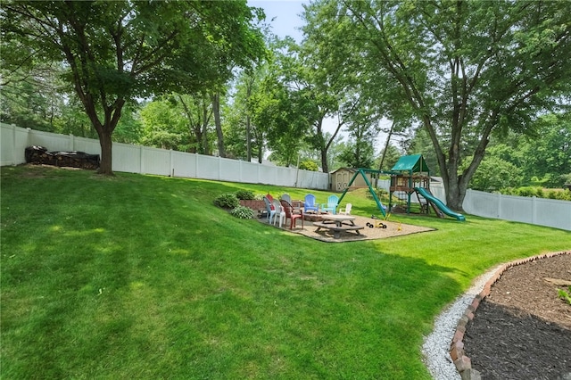 240 Patton Dr, Moon/Crescent Twp, PA 15108 - view of yard featuring a playground and a patio area