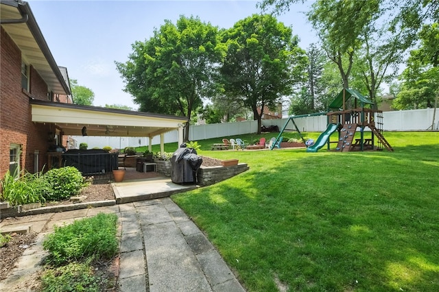 240 Patton Dr, Moon/Crescent Twp, PA 15108 - view of yard with a playground and a patio area