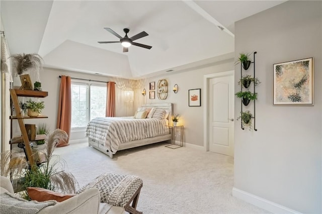 623 Oswego Dr, Adams Twp, PA 15044 - bedroom with light carpet, lofted ceiling, baseboards, and ceiling fan