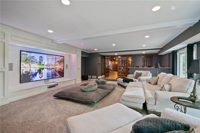 623 Oswego Dr, Adams Twp, PA 15044 - carpeted cinema with recessed lighting, beamed ceiling, and baseboards