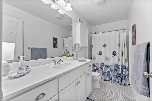 232 Crosswinds Ct, North Fayette, PA 15108 - bathroom with vanity, toilet, tile patterned flooring, and a shower with shower curtain