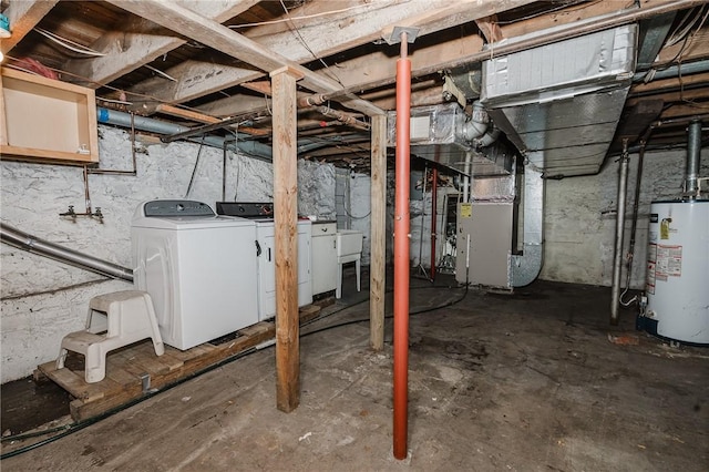 38 Locust St, Center Twp/Homer Cty, PA 15731 - unfinished basement featuring gas water heater, separate washer and dryer, a sink, and heating unit