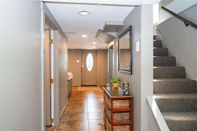 710 Beaver St, Leetsdale, PA 15056 - entryway with light tile patterned flooring, stairway, recessed lighting, and baseboards