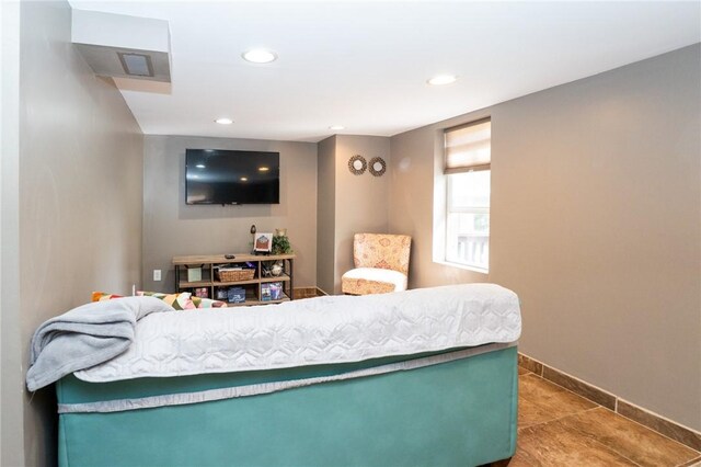 710 Beaver St, Leetsdale, PA 15056 - bedroom featuring baseboards, recessed lighting, and tile patterned flooring