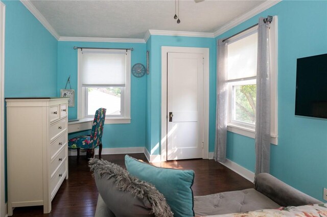 710 Beaver St, Leetsdale, PA 15056 - home office with healthy amount of natural light, dark wood finished floors, ornamental molding, and baseboards