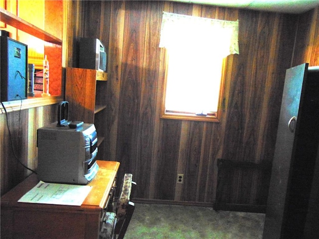 822 Fayette City Rd, Washington Twp, PA 15438 - carpeted home office featuring wooden walls