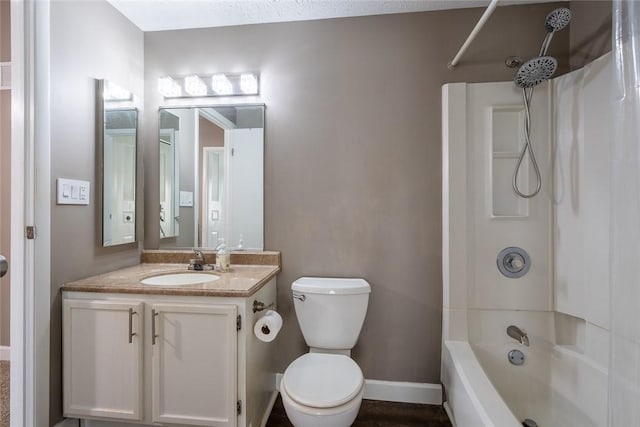 208 Green Ct, Castle Shannon, PA 15234 - bathroom featuring shower / bathtub combination, vanity, toilet, and baseboards