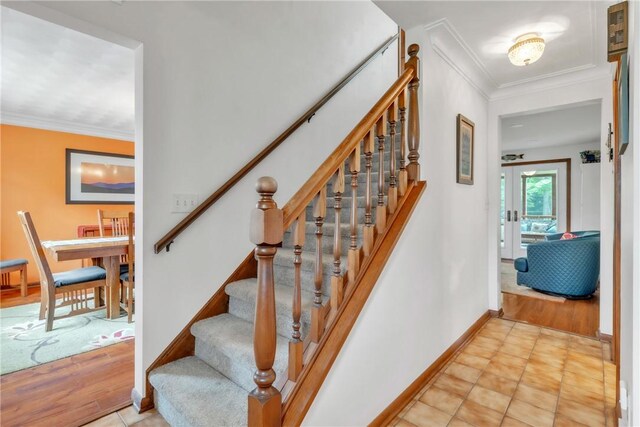 106 Shawnee Dr, Center Twp But, PA 16001 - staircase featuring crown molding and baseboards