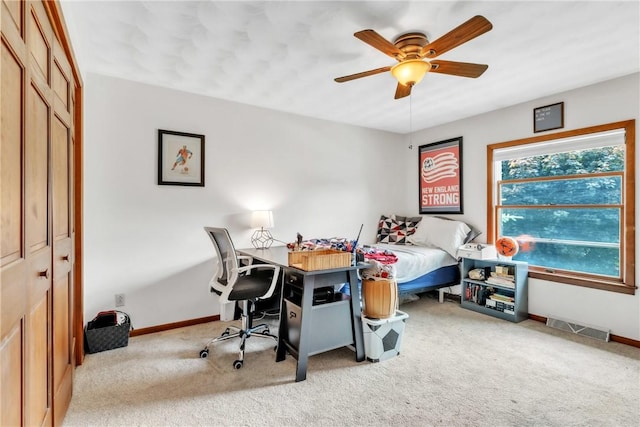 106 Shawnee Dr, Center Twp But, PA 16001 - carpeted bedroom with baseboards, a closet, ceiling fan, and an office area