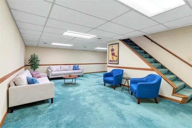 106 Shawnee Dr, Center Twp, PA 16001 - living room with carpet floors, stairs, and a drop ceiling
