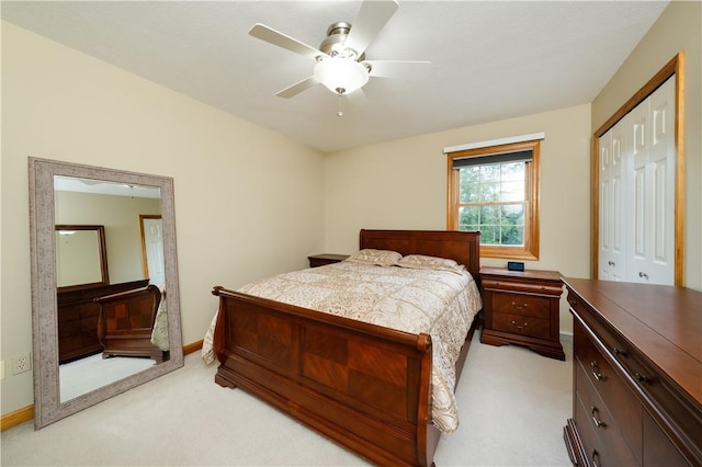 215 Warren Rd, Marshall, PA 15086 - bedroom with light carpet, a closet, baseboards, and ceiling fan