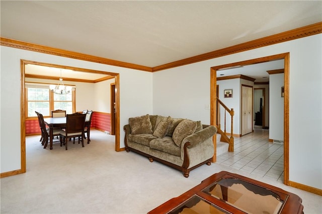 215 Warren Rd, Marshall, PA 15086 - living area featuring crown molding, a chandelier, baseboards, and stairway