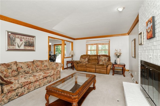 215 Warren Rd, Marshall, PA 15086 - carpeted living area featuring crown molding and a fireplace