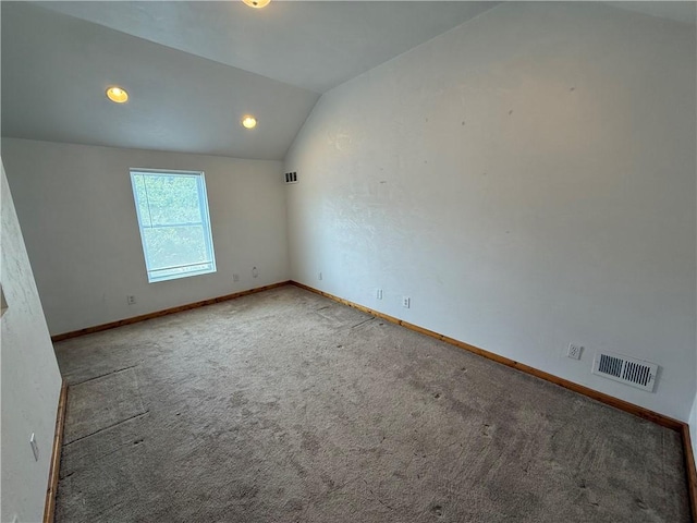 635 Valley St, Oakmont, PA 15139 - spare room with vaulted ceiling, carpet, baseboards, and recessed lighting