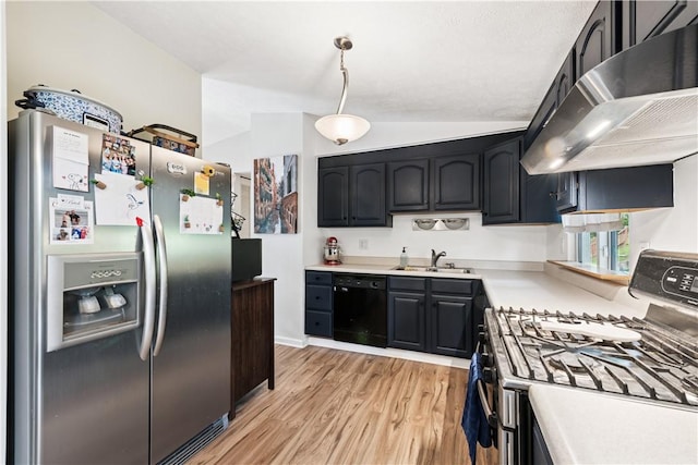 102 Castle Hill Rd, Monroeville, PA 15146 - kitchen with stainless steel refrigerator with ice dispenser, range with gas stovetop, dishwasher, a sink, and wall chimney exhaust hood
