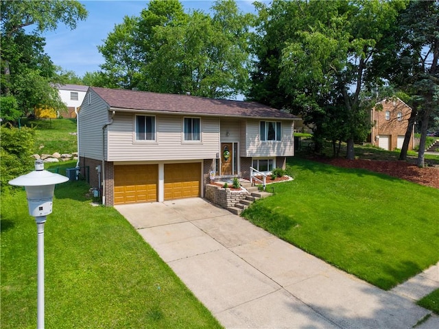 102 Castle Hill Rd, Monroeville, PA 15146 - bi-level home with brick siding, driveway, a garage, and a front lawn