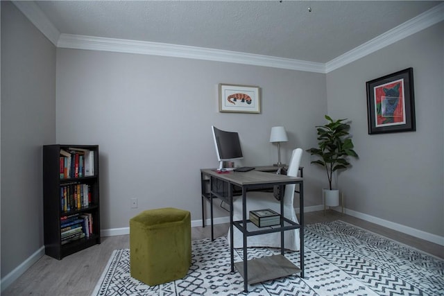 407 Highland Ct, Marshall, PA 15090 - home office featuring crown molding, light wood-style floors, baseboards, and a textured ceiling