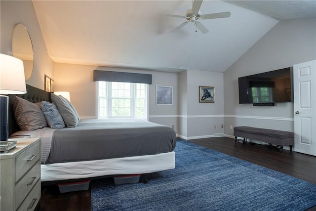 407 Highland Ct, Marshall, PA 15090 - bedroom with dark wood-type flooring, vaulted ceiling, baseboards, and ceiling fan