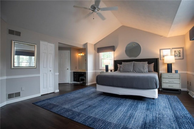407 Highland Ct, Marshall, PA 15090 - bedroom featuring lofted ceiling, baseboards, wood finished floors, and ceiling fan