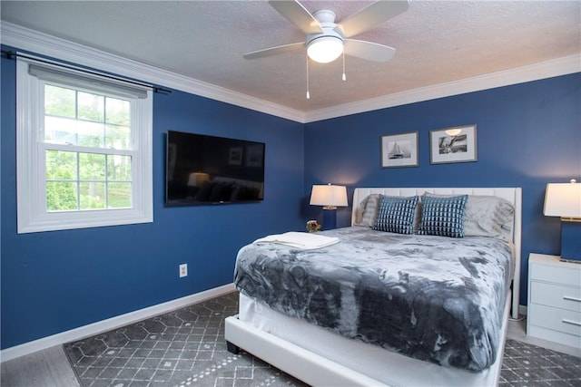 407 Highland Ct, Marshall, PA 15090 - bedroom featuring ornamental molding, baseboards, a ceiling fan, and a textured ceiling