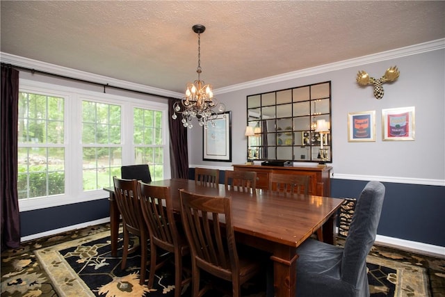 407 Highland Ct, Marshall, PA 15090 - dining space with a chandelier, ornamental molding, baseboards, and a textured ceiling