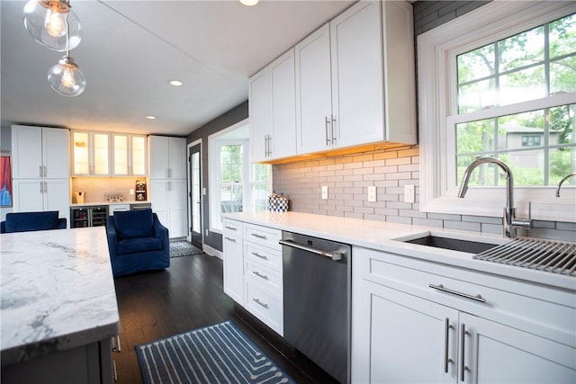407 Highland Ct, Marshall, PA 15090 - kitchen with stainless steel dishwasher, plenty of natural light, dark wood-style flooring, a sink, and recessed lighting