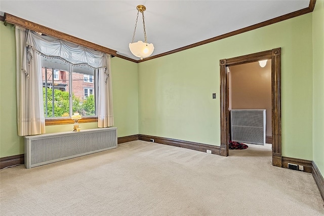 27 Dilworth St, Mt Washington, PA 15211 - empty room featuring radiator, carpet floors, ornamental molding, and baseboards