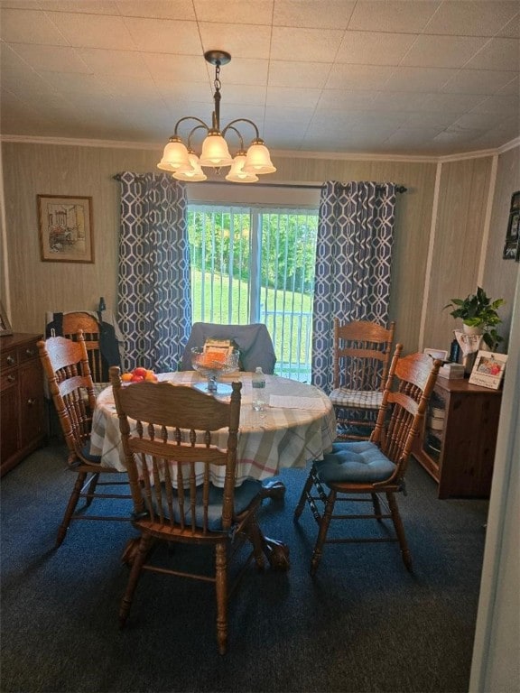 114 Dry Knob Rd, Georges Twp, PA 15478 - dining area featuring a chandelier, carpet floors, and ornamental molding