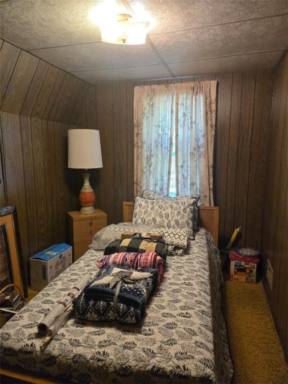114 Dry Knob Rd, Georges Twp, PA 15478 - bedroom featuring wooden walls and carpet flooring