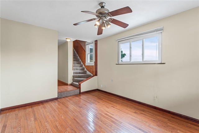 1913 Saint Paul St, South Side, PA 15203 - unfurnished room featuring light wood finished floors, baseboards, stairs, and a ceiling fan