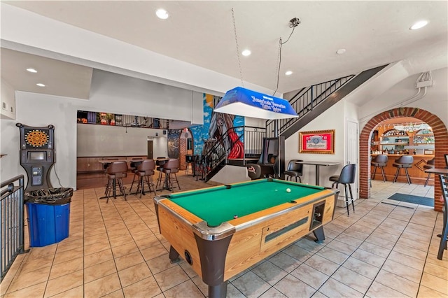 2512 E Carson St, South Side, PA 15203 - playroom featuring billiards table, a dry bar, tile patterned floors, and recessed lighting