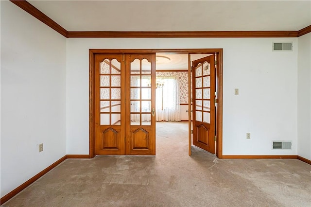 28 Saddlebrook Dr, Hempfield Twp Wml, PA 15601 - carpeted empty room with french doors, crown molding, and baseboards