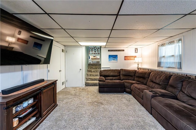 1941 Ivanhoe Dr, North Huntingdon, PA 15642 - carpeted living room with a drop ceiling and stairs
