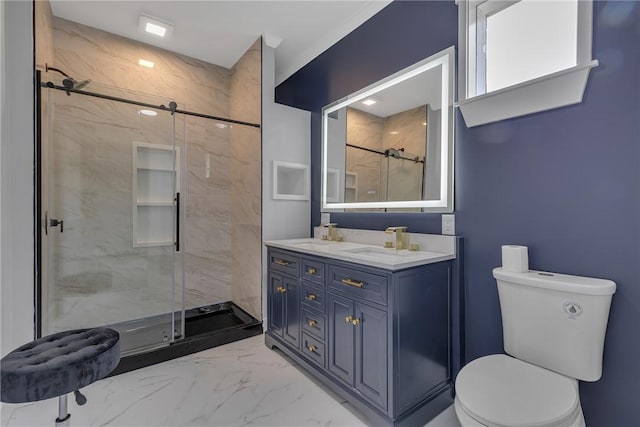 615 Cliff Ave, Bellevue, PA 15202 - bathroom with marble finish flooring, a marble finish shower, and double vanity