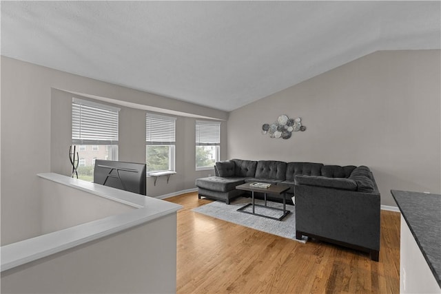 509 Cresthaven Dr, Plum Boro, PA 15239 - living area with lofted ceiling, light wood-type flooring, and baseboards
