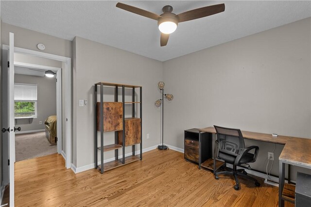 509 Cresthaven Dr, Plum Boro, PA 15239 - office area featuring light wood-style flooring, a ceiling fan, and baseboards