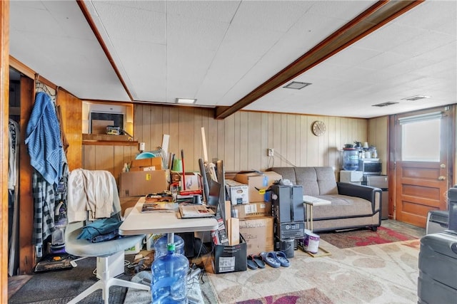 439 Ford St, West Mifflin, PA 15122 - carpeted living room featuring wood walls and a desk