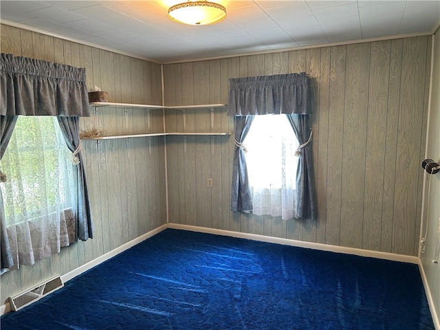 1214 Ridge Blvd, Dunbar Twp, PA 15425 - spare room with healthy amount of natural light, wood walls, carpet, and baseboards