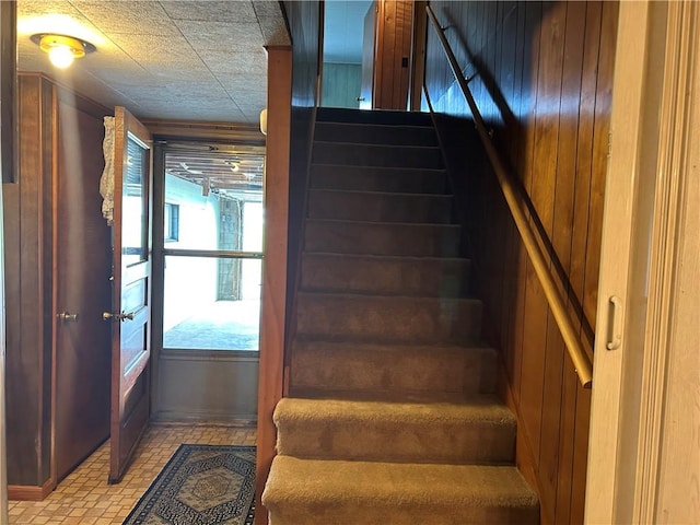 1214 Ridge Blvd, Dunbar Twp, PA 15425 - staircase featuring wood walls
