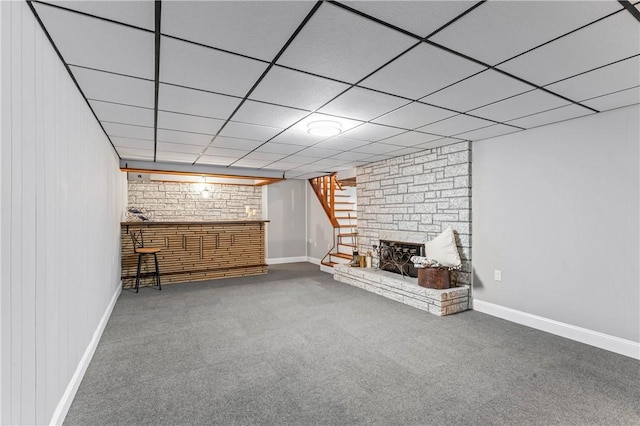 1033 Colvin Dr, Brighton Twp, PA 15009 - finished below grade area featuring baseboards, carpet flooring, and a fireplace