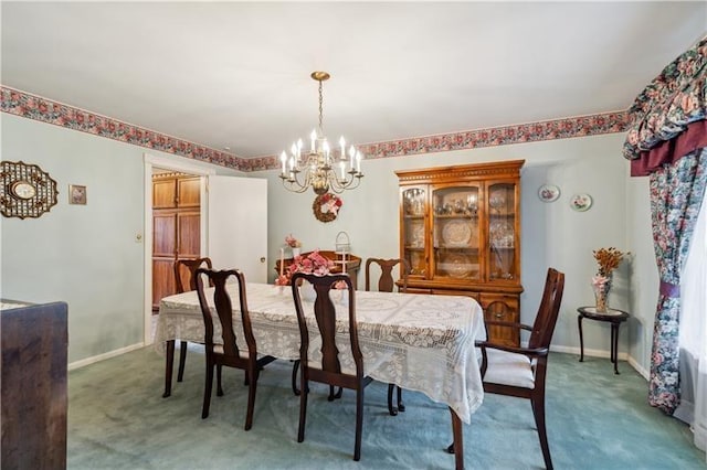 229 Crawford Ln, Rostraver, PA 15012 - carpeted dining room featuring a chandelier and baseboards