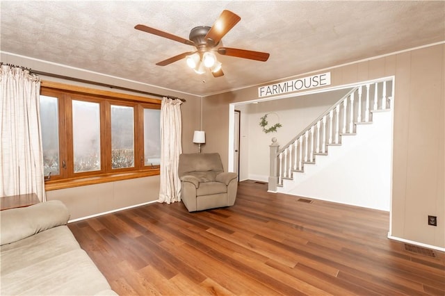 198 Gastown Rd, Plumcreek Twp, PA 15774 - living room featuring wood finished floors, stairway, and ceiling fan
