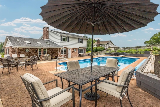 375 Navaho Hollow Rd, Coolbaugh Twp, PA 15438 - view of swimming pool featuring outdoor dining area, a fenced backyard, and a patio