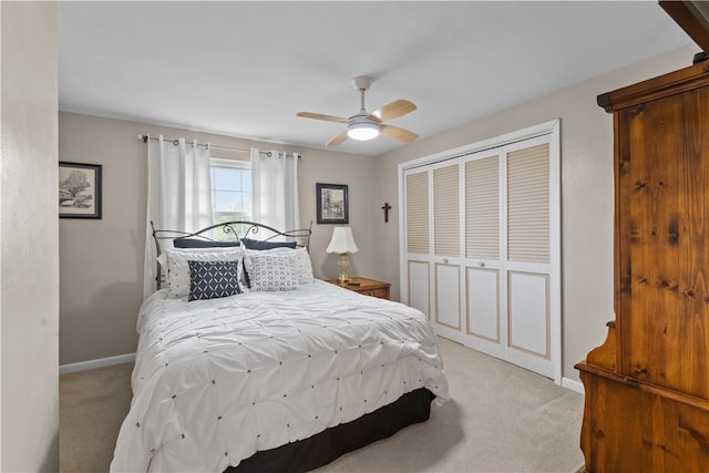 375 Navaho Hollow Rd, Coolbaugh Twp, PA 15438 - bedroom with light colored carpet, a closet, baseboards, and ceiling fan