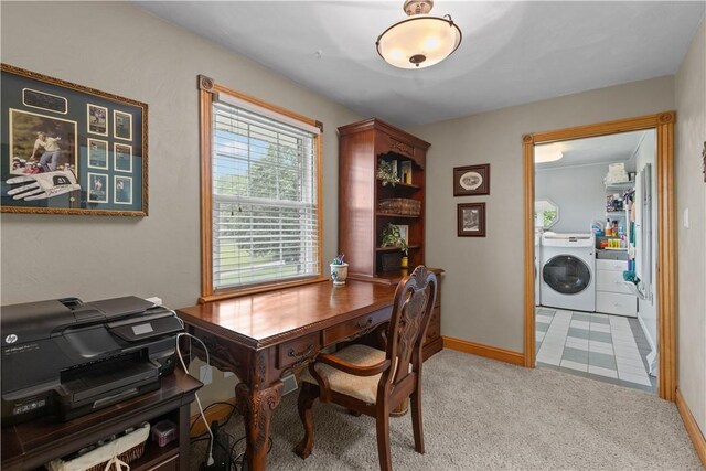 375 Navaho Hollow Rd, Coolbaugh Twp, PA 15438 - office area with washer / dryer, light carpet, and baseboards